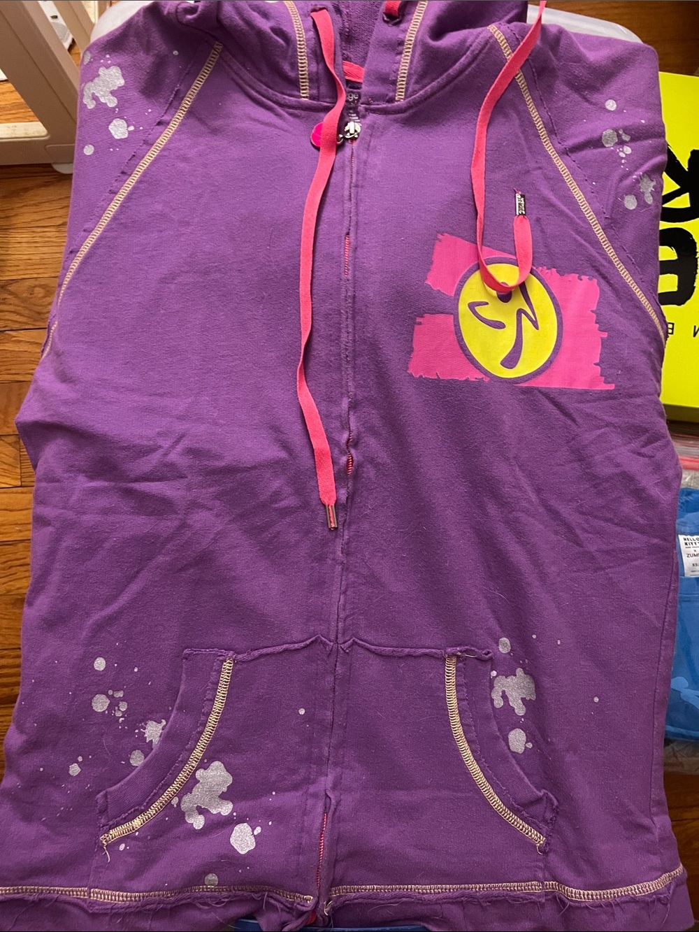 Zumba Fitness Purple Hooded Zip Vest with Pink Accents